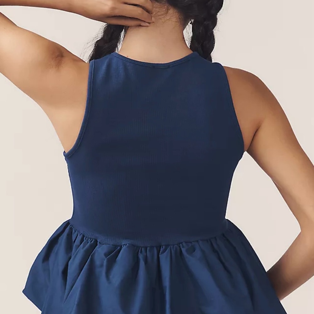 Maeve Anthropologie Bubble Peplum Navy Ink Stretch Tank Top Sleeveless XS NWT - Picture 2 of 13